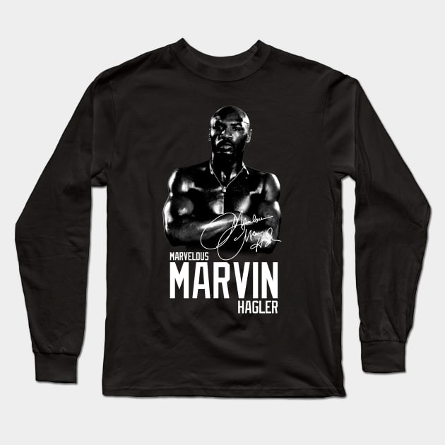 Marvelous Marvin Hagler Boxing Legend Signature Vintage Retro 80s 90s Bootleg Rap Style Long Sleeve T-Shirt by CarDE